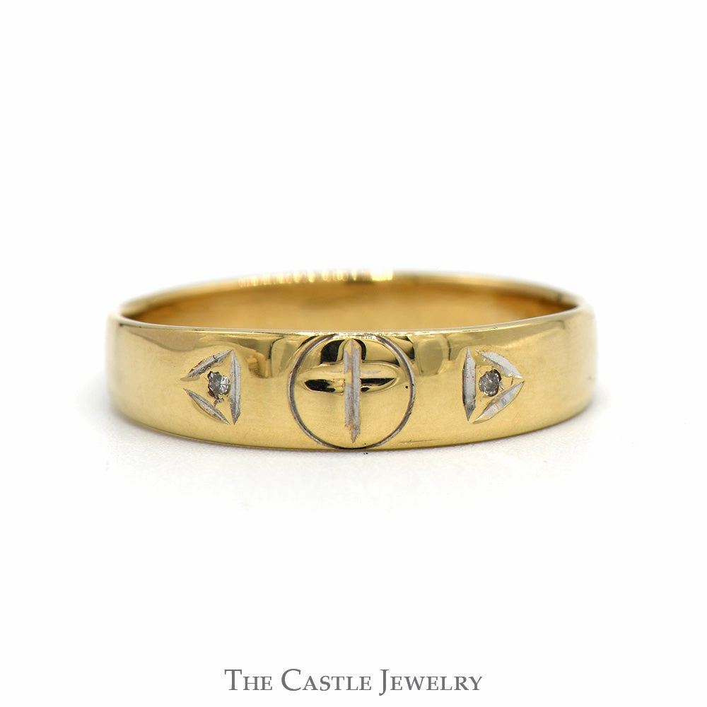 Hypoallergenic Piece Classic Set Illusion Set Diamond Accented Etched Cross Band in 10k Yellow Gold