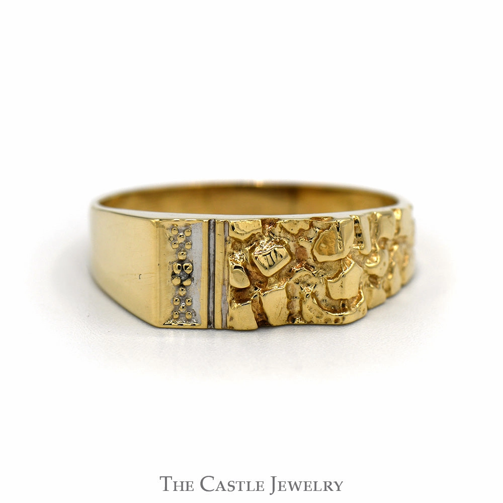 Classic Craft Affordable Style Illusion Set Diamond Accented Textured Nugget Designed Ring in 10k Yellow Gold
