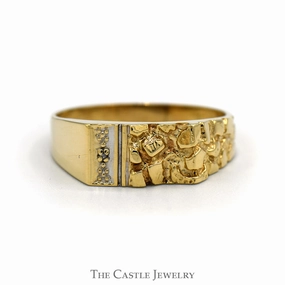 Classic Craft Affordable Style Illusion Set Diamond Accented Textured Nugget Designed Ring in 10k Yellow Gold