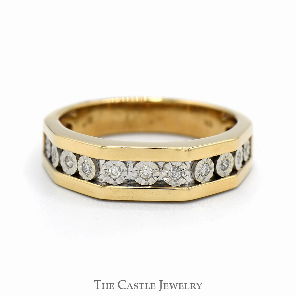 Weekend Look Convenient Use Illusion Set Diamond Band with Geometric Design in 10k Yellow Gold