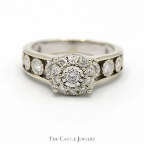 All Event Fashionable Jewelry Illusion Set Diamond Cluster Ring with Diamond Accents in 10k White Gold