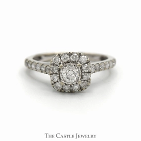 Illusion Set Diamond Engagement Ring with Diamond Halo and Accented Sides in 10k White Gold Wedding Favor