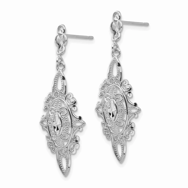 Cool Texture Stylish pieces 14k White Gold Diamond-cut Filigree Dangle Earrings
