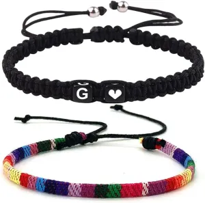 Initial Bracelets for Men Women Handmade Rope Braided A-Z Letter Bracelets Best Friend Couples Bracelets Adjustable