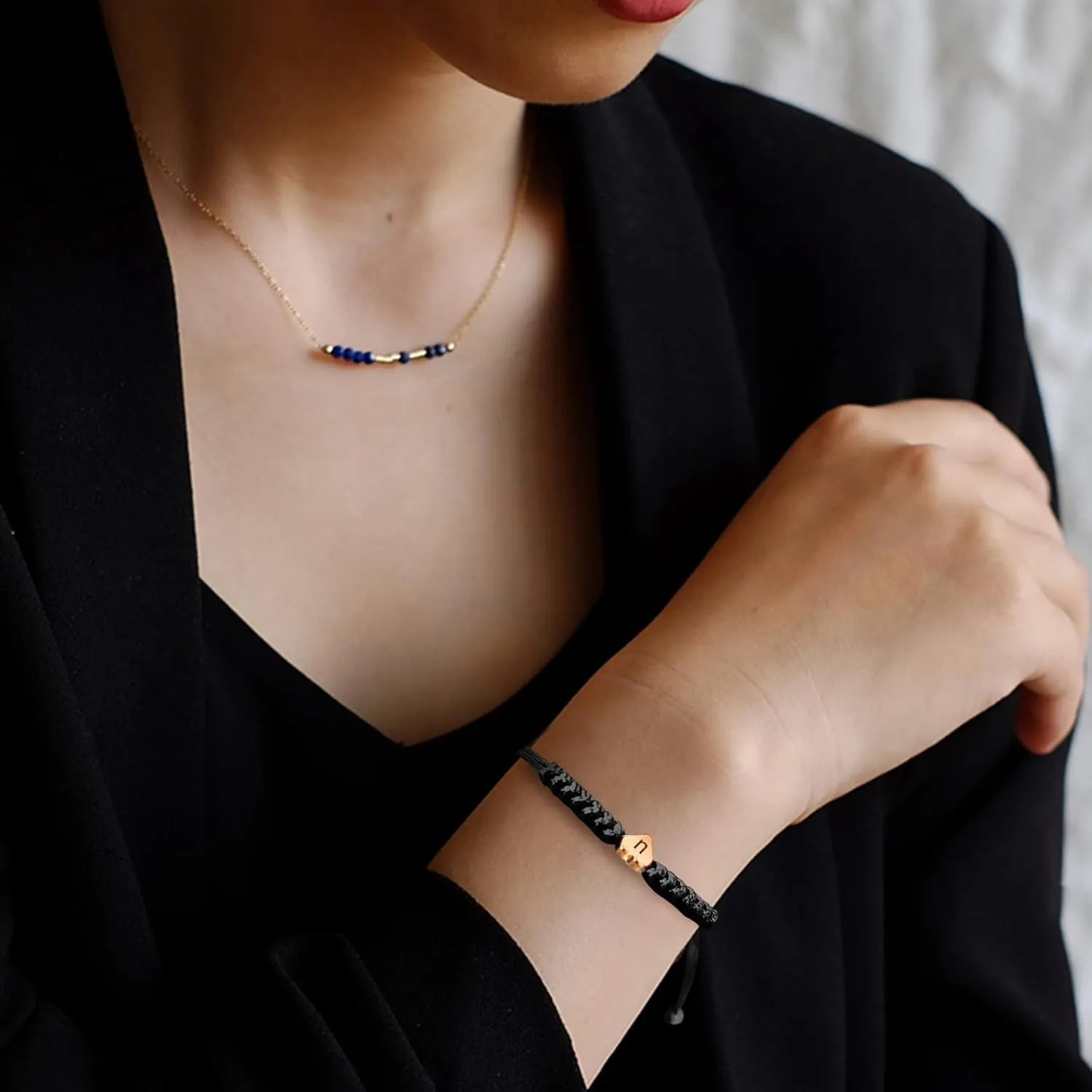 Initial Bracelets for teen girls/boys, Initial J Letter Bracelets Charm Bracelets Handmade Bracelets for Valentines Day Mother's Day Birthday Graduation Gifts (Black, J)