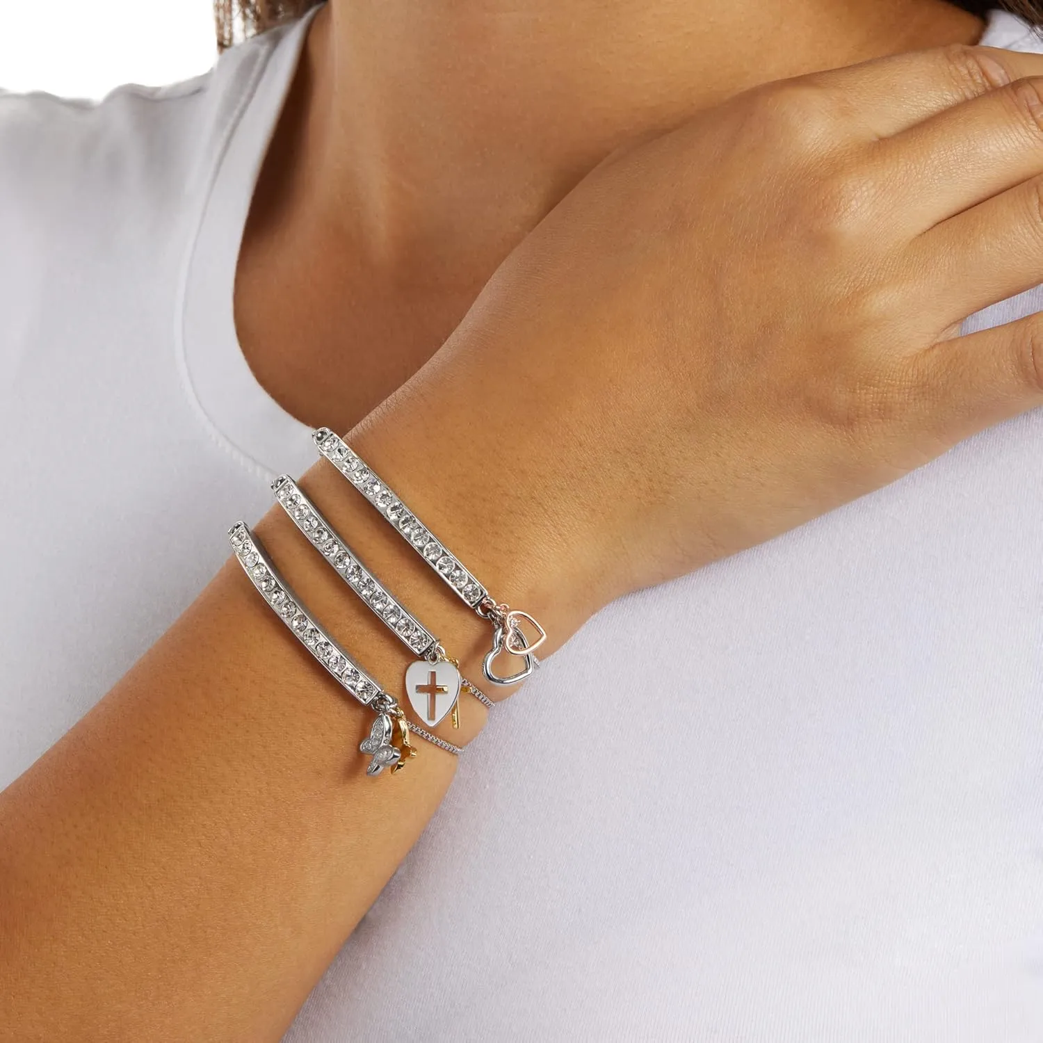 INSPIRED VOICES Sterling Silver Plated Charm Bracelets for Women - Easy Adjustable Bracelets