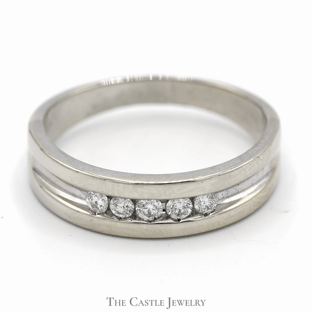 Men's 1/4cttw Nick Set Diamond Wedding Band in 14k White Gold Homecoming Wear