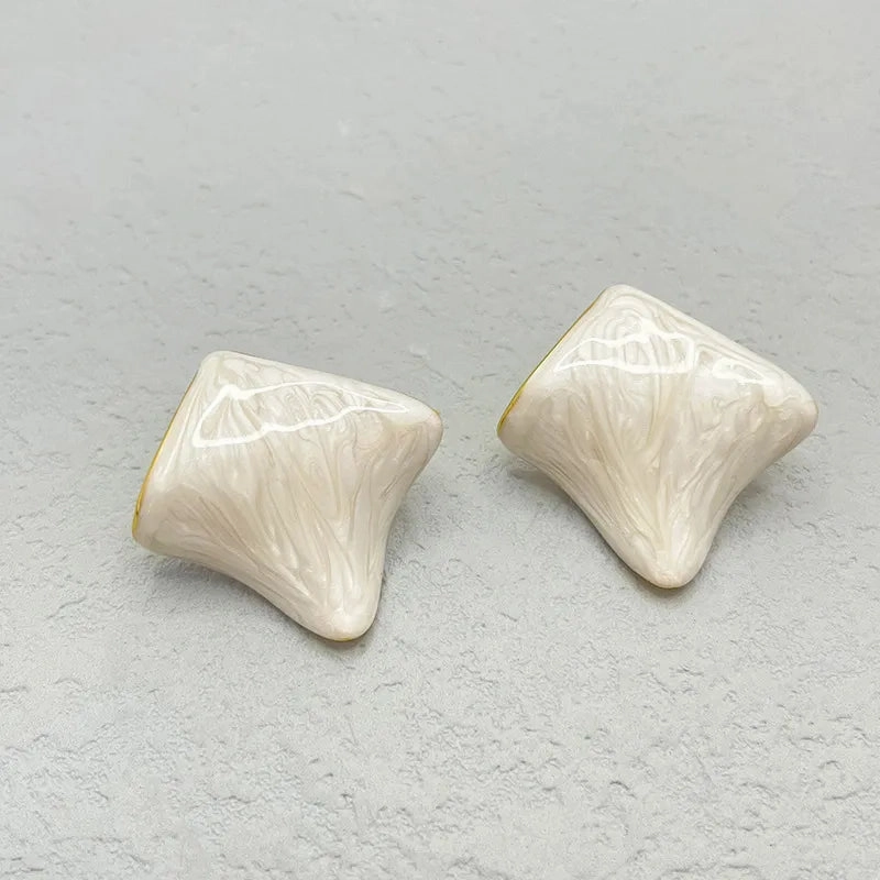 Irregular Geometrical Shaped White Enamel Stud Earring Geometric Ornament