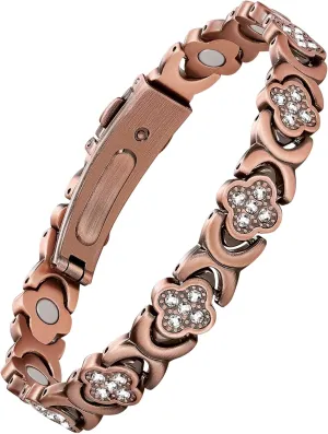 Jecanori Pure Copper Bracelet for Women, Ultra Strength Magnetic Therapy Bracelets with 3800 Gauss Magnets，Four-leaf clover jewelry