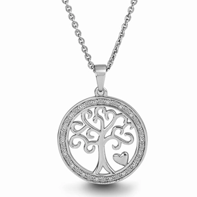 Great Jewelry Classic Gift Lumineux 1/10 Cttw Diamond Family Tree Heart Circle Necklace Sterling Silver