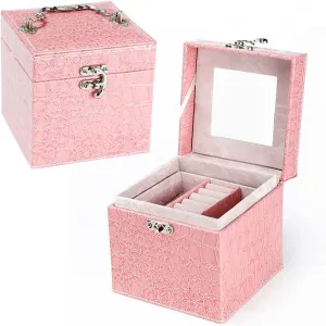 Jewellery Box Threee Layers Jewelry Organizer Box Travel Earring Ring Storage Case Women Gift (Black,One Size) (Pink One Size)