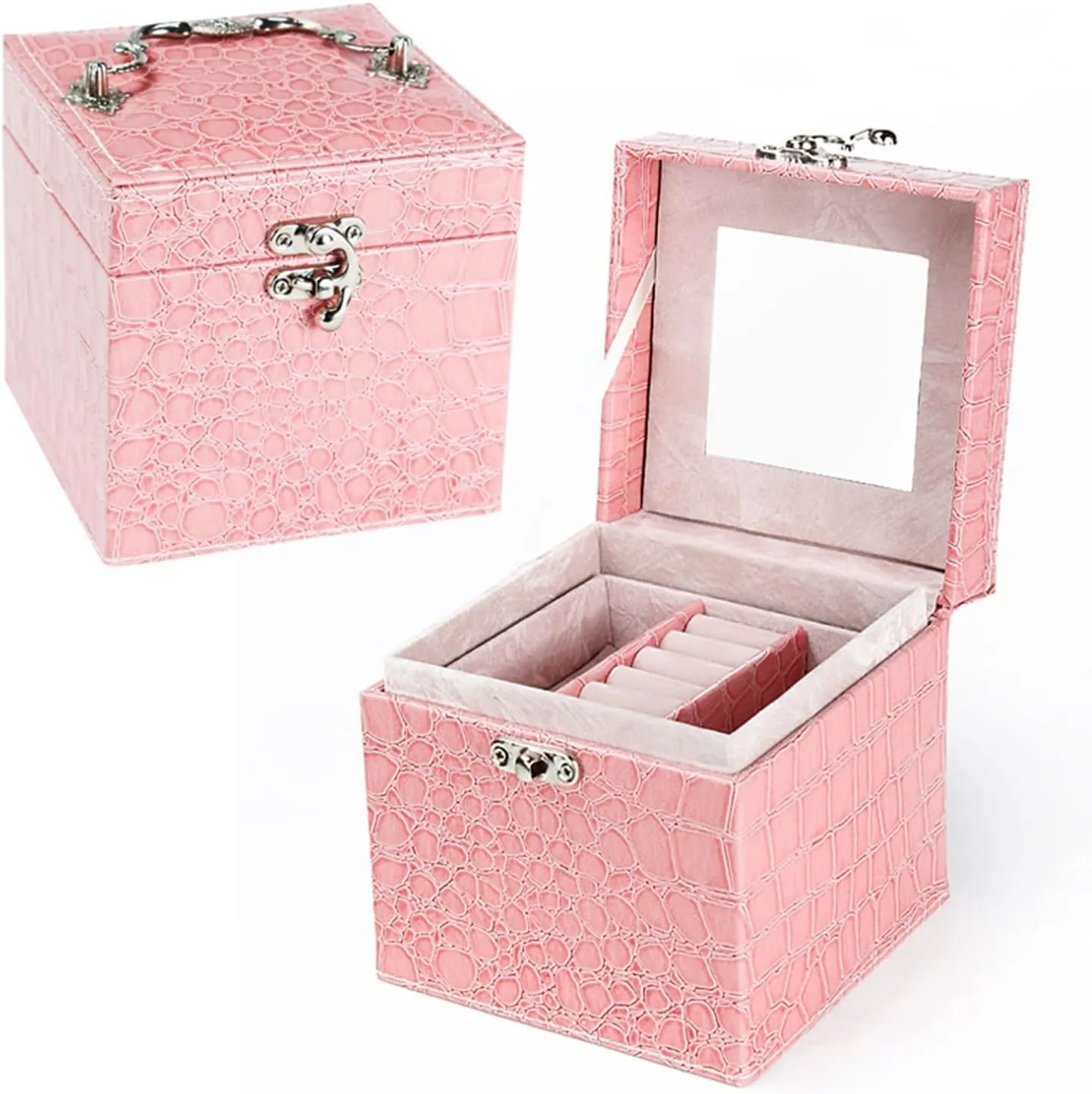 Jewellery Box Threee Layers Jewelry Organizer Box Travel Earring Ring Storage Case Women Gift (Black,One Size) (Pink One Size)