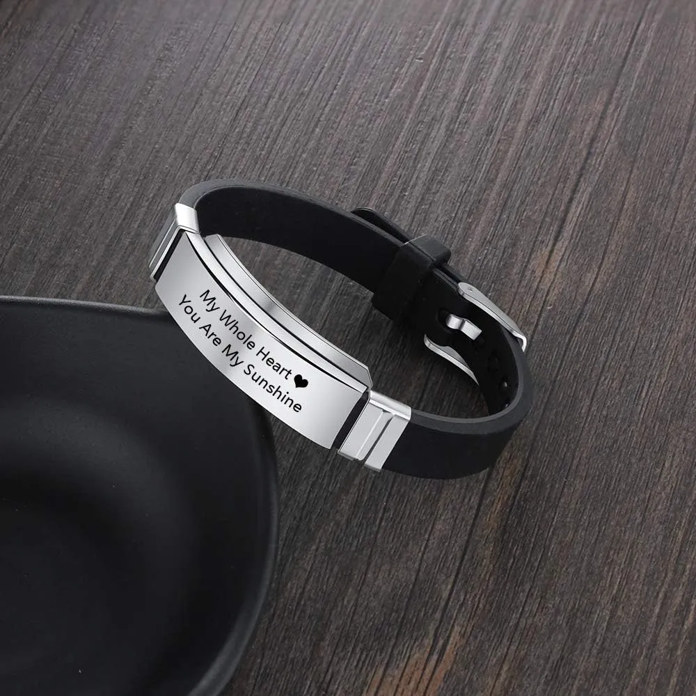JewelOra Personalized Mens Stainless Steel Bracelets Custom Names Couple Bracelet Adjustable Alert Bracelets