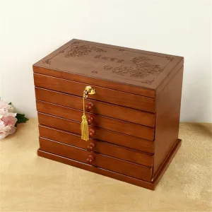 Jewelry Box Organizer Chinese Style Retro High Capacity Pine Carrying Cases with Mirror (Color : B) (C)