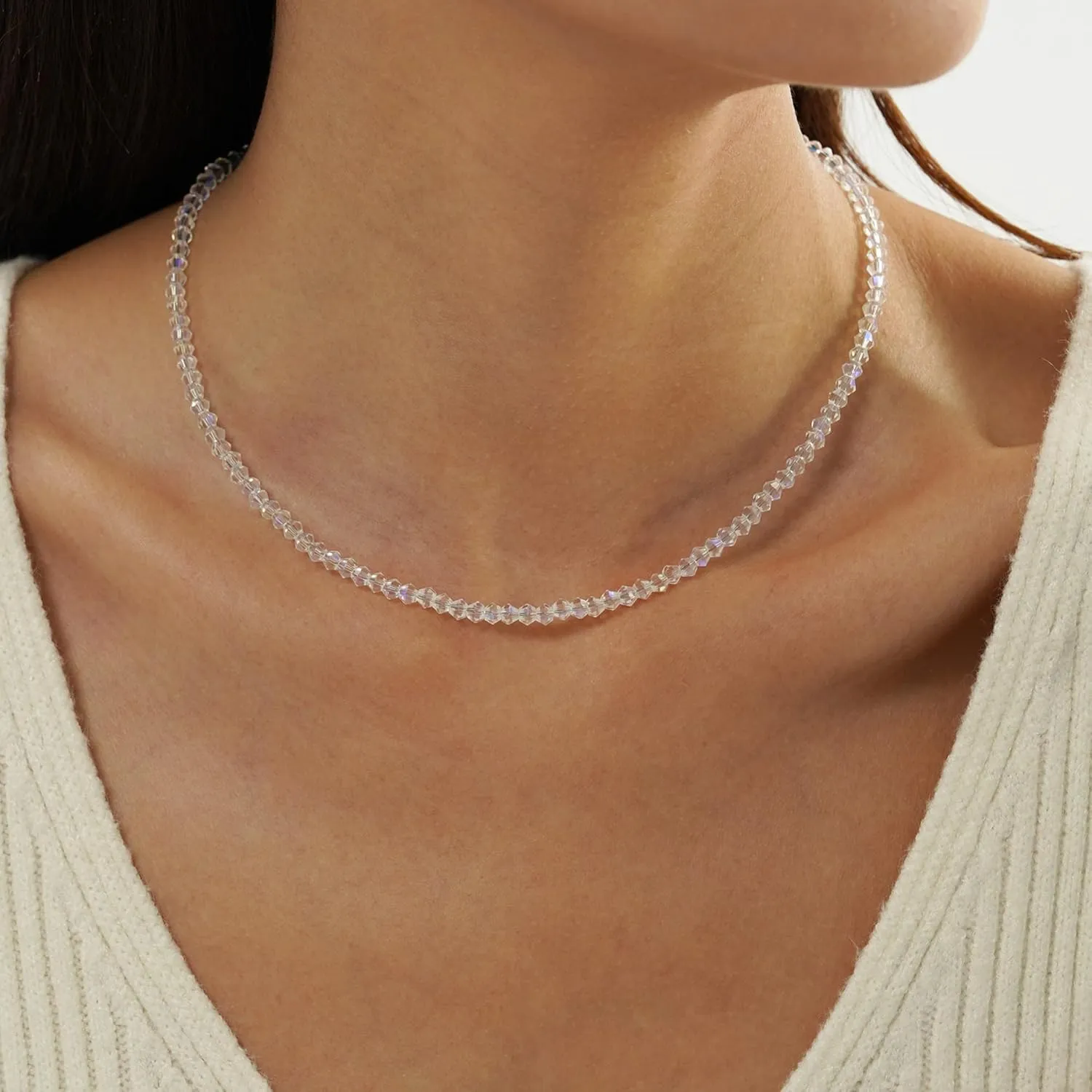 JSJOY Tiny Crystal Beaded Choker Necklaces for Women Colorful Beaded Necklace Dainty Choker Necklaces Simple Boho Jewelry Gifts for Teens Handmade Bead Necklaces Gifts