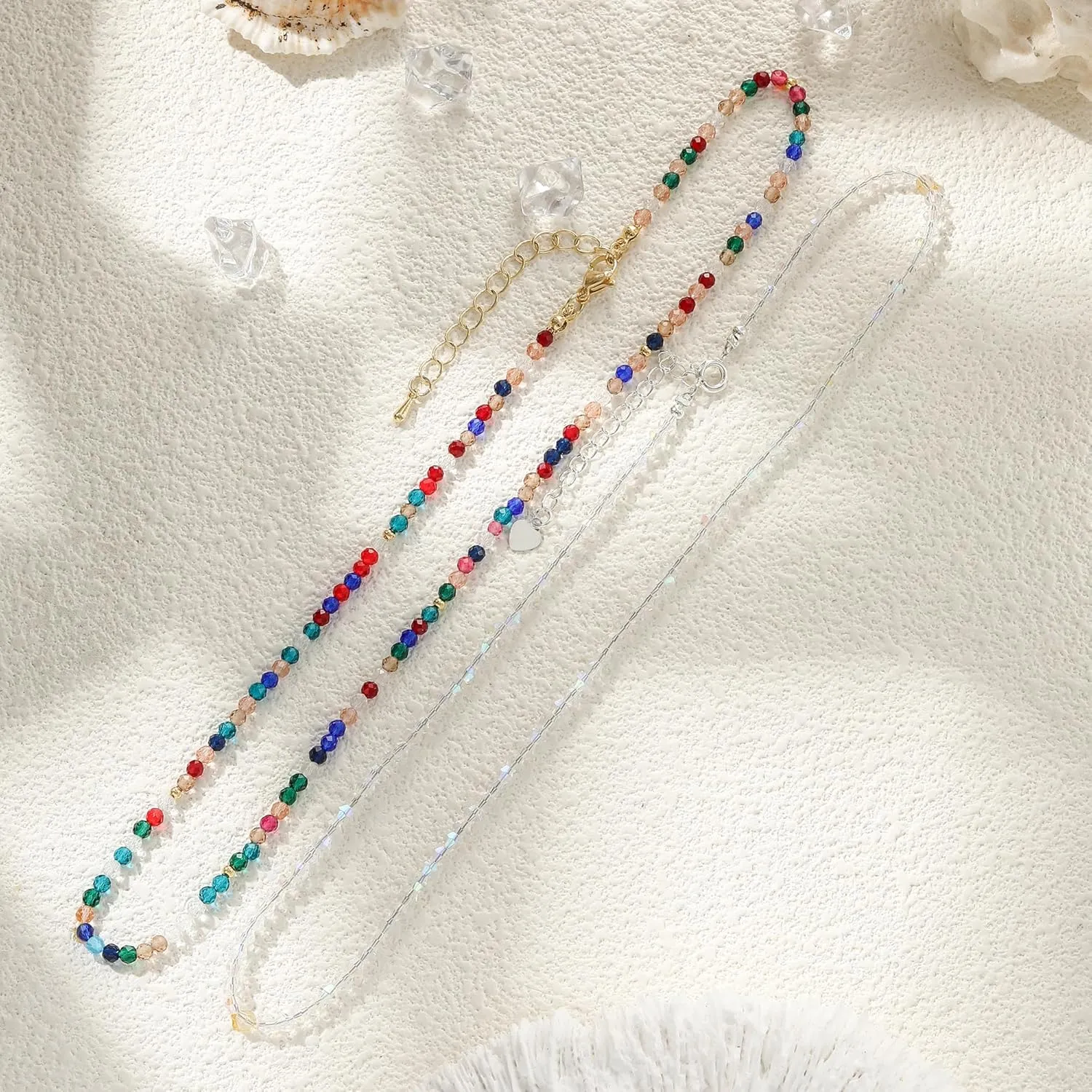 JSJOY Tiny Crystal Beaded Choker Necklaces for Women Colorful Beaded Necklace Dainty Choker Necklaces Simple Boho Jewelry Gifts for Teens Handmade Bead Necklaces Gifts