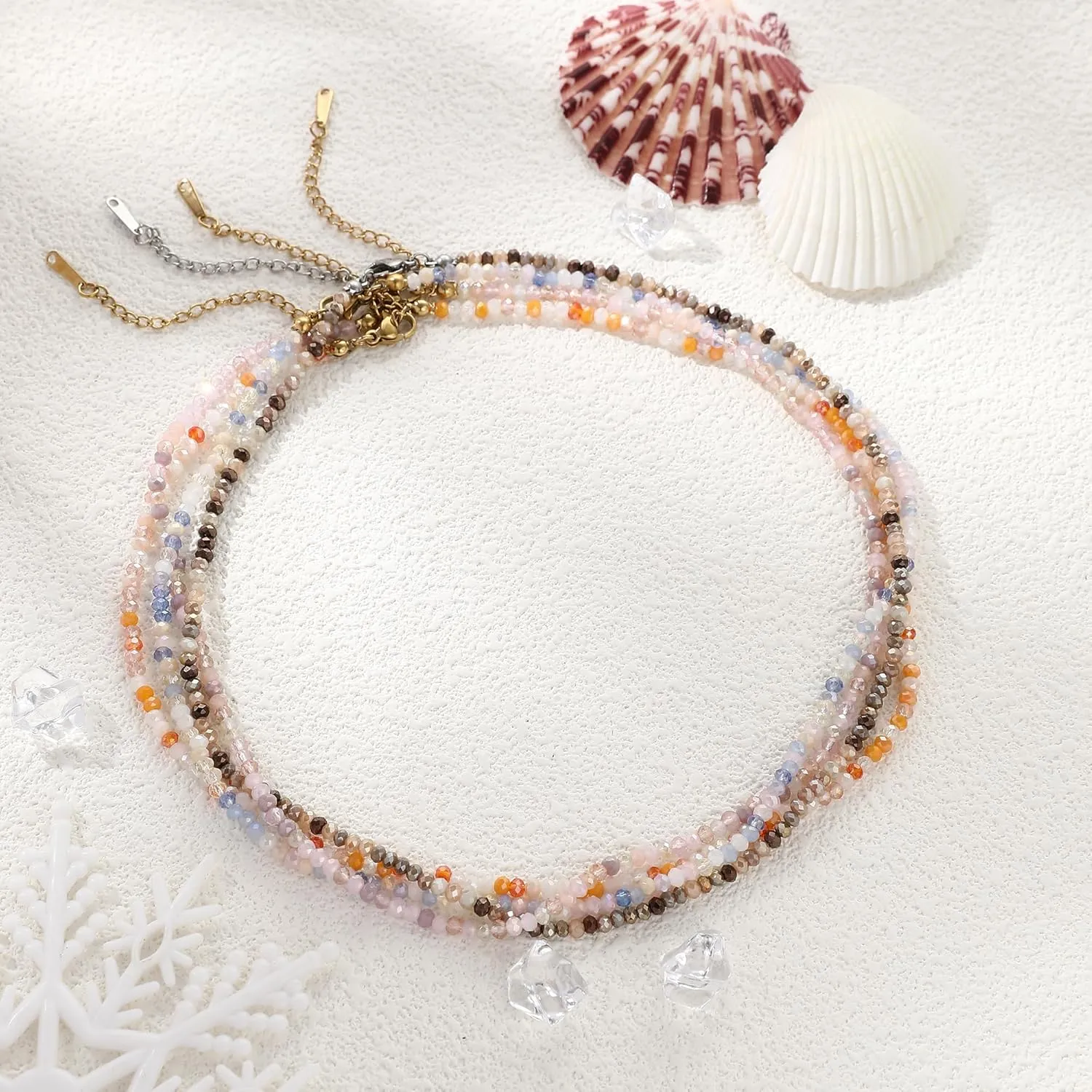 JSJOY Tiny Crystal Beaded Choker Necklaces for Women Colorful Beaded Necklace Dainty Choker Necklaces Simple Boho Jewelry Gifts for Teens Handmade Bead Necklaces Gifts