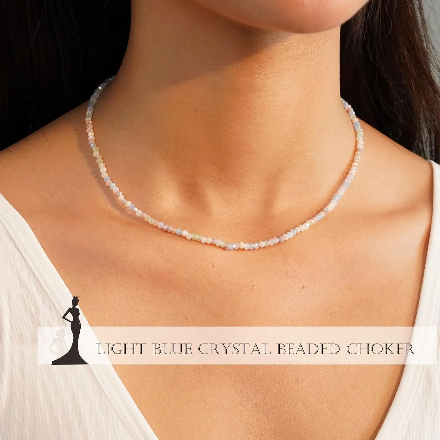 JSJOY Tiny Crystal Beaded Choker Necklaces for Women Colorful Beaded Necklace Dainty Choker Necklaces Simple Boho Jewelry Gifts for Teens Handmade Beaded Necklaces Gifts