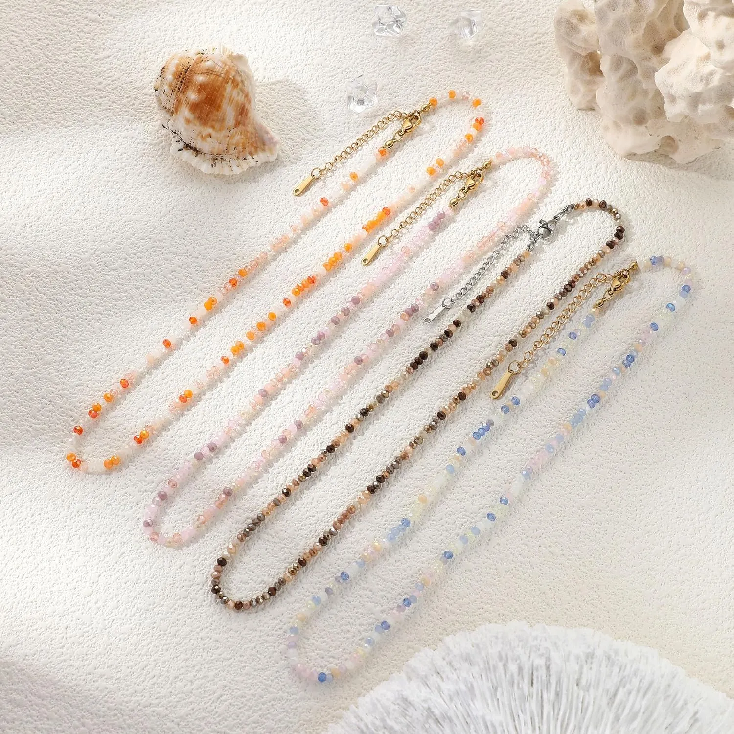 JSJOY Tiny Crystal Beaded Choker Necklaces for Women Colorful Beaded Necklace Dainty Choker Necklaces Simple Boho Jewelry Gifts for Teens Handmade Beaded Necklaces Gifts