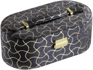 Kaimei 9.5" Long Leather Jewelry Organizer Case with Mirror, Gold Swirl Pattern, Black, for Earrings, Rings, Necklaces and Bracelets, Travel Jewelry Box for Women