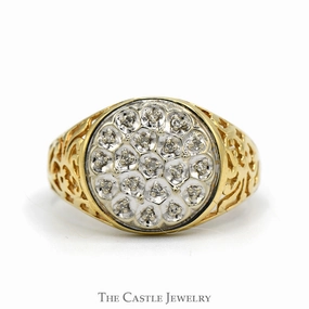 Timeless Item Kentucky Diamond Cluster Ring with Open Filigree Sides in 10k Yellow Gold