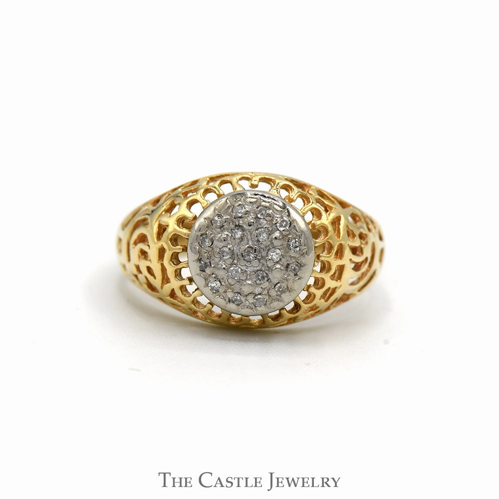 Seasonal Gift Affordable Insignia Kentucky Diamond Cluster Ring with Open Filigree Sides in 10k Yellow Gold