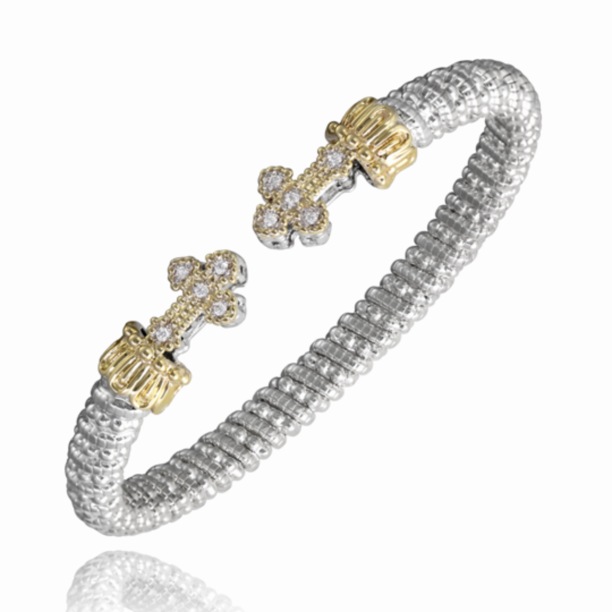 Charming Detail Gifting Moment Kirkland Jewelry Estate | 14K Yellow Gold, Sterling Silver, and Diamond Vahan Bangle Bracelet