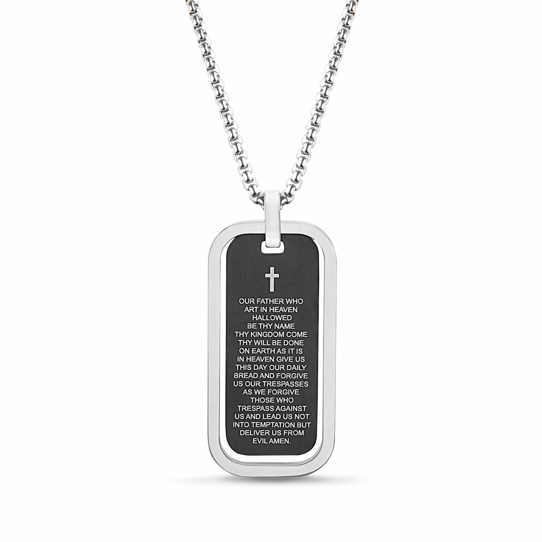 My Bible Stainless Steel Rectangle Dog Tag Prayer Necklace Family Dinner