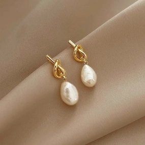 Korean Style Gold Plated Pearl Drop Stud Earring Sparkling Selection Modern Ornament