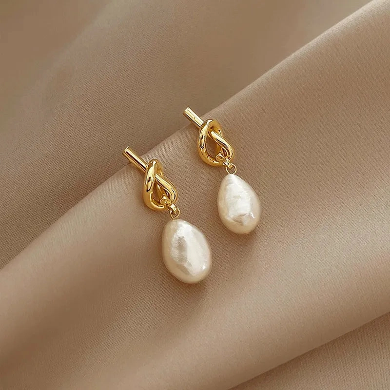Korean Style Gold Plated Pearl Drop Stud Earring Sparkling Selection Modern Ornament