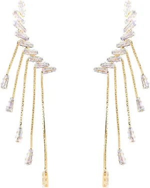 Kpop Earrings For Women Studs Set Unique Rome King Letter Asymmetry Chain Zircon Dangles Hypoallergenic Fashion Wing Tassel Earrings Jewelry