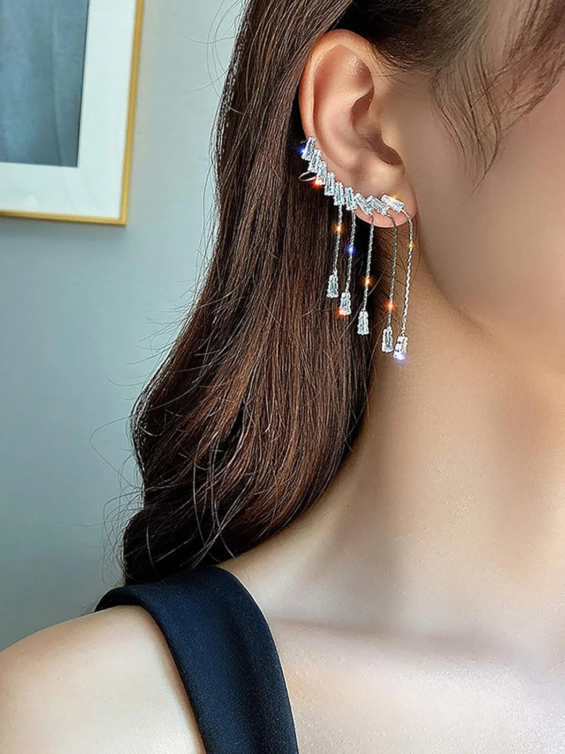 Kpop Earrings For Women Studs Set Unique Rome King Letter Asymmetry Chain Zircon Dangles Hypoallergenic Fashion Wing Tassel Earrings Jewelry