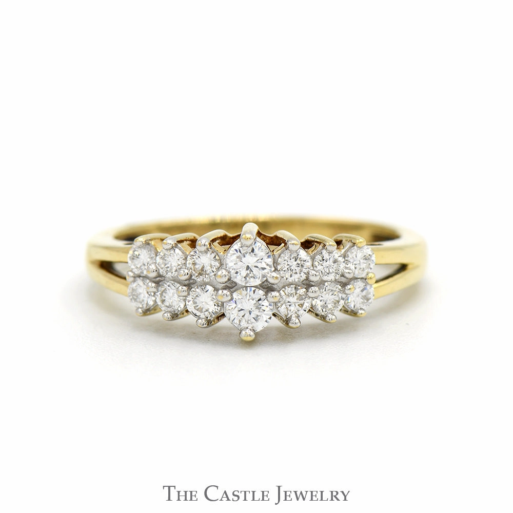 Affordable Token Lab Grown Diamond Cluster Wedding/Anniversary Band in 10k Yellow Gold