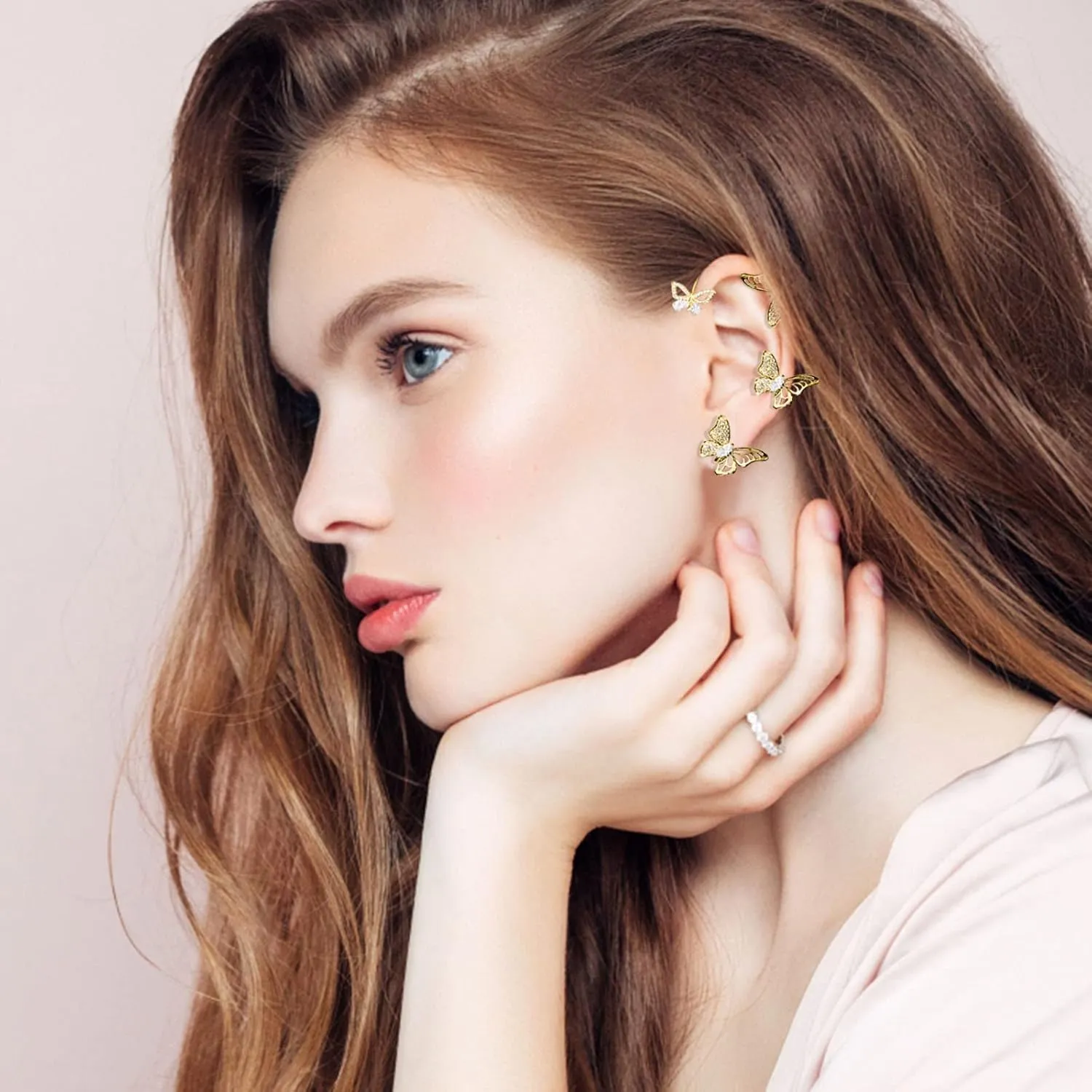 Lady 1PC Women Butterfly Ear Cuff Elegant Climber Wrap Around Earrings No Piercing Ear Clip (D, One Size)