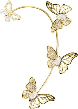 Lady 1PC Women Butterfly Ear Cuff Elegant Climber Wrap Around Earrings No Piercing Ear Clip (D, One Size)