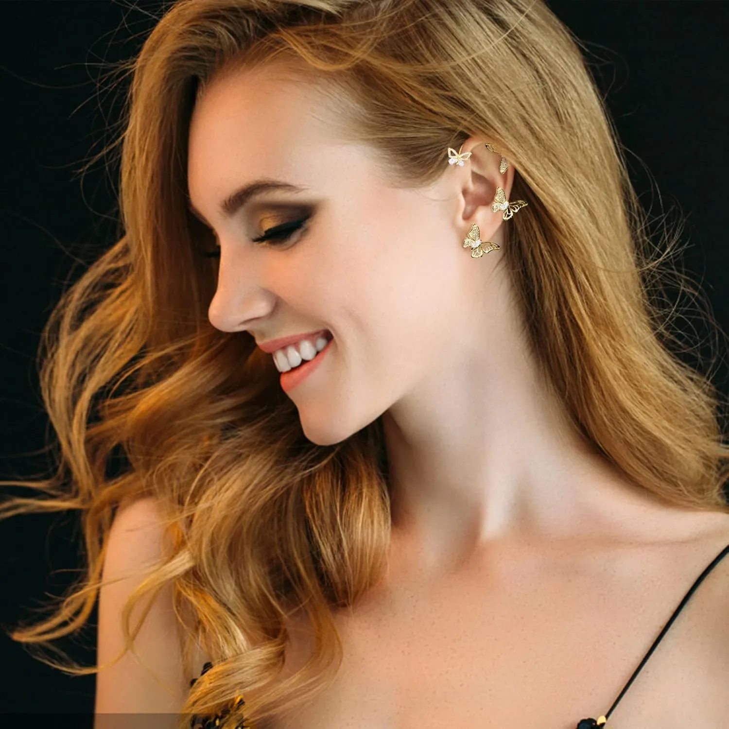 Lady 1PC Women Butterfly Ear Cuff Elegant Climber Wrap Around Earrings No Piercing Ear Clip (D, One Size)