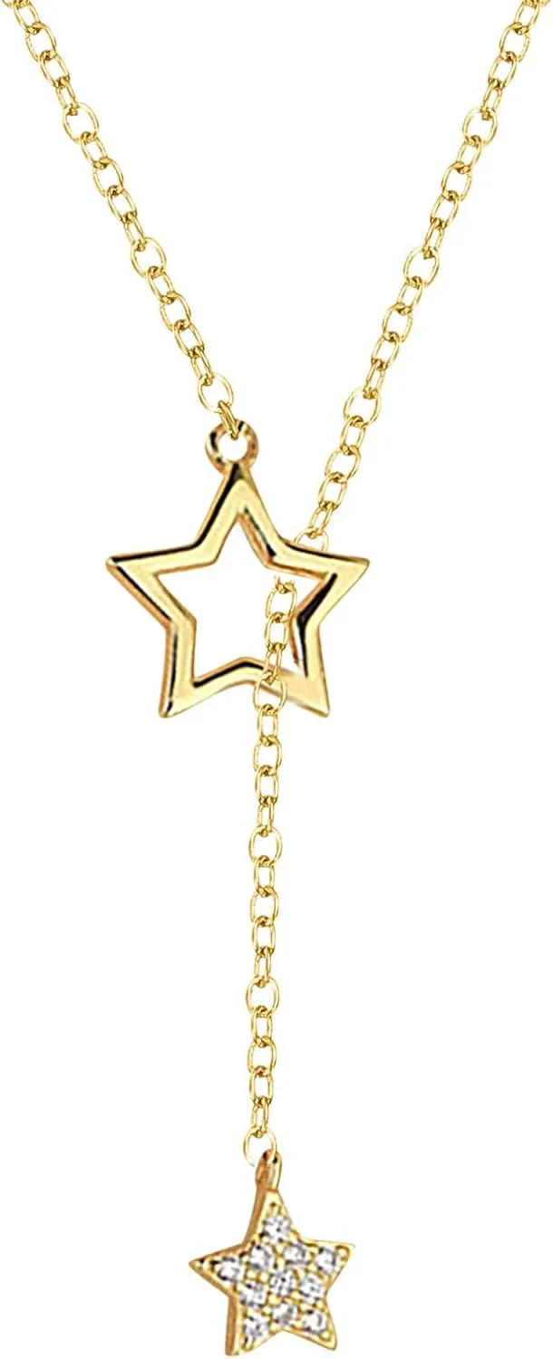 Lady Star Pendant Necklace for Women Charm Chain Adjustable Length Elegant Necklace (Gold, One Size)