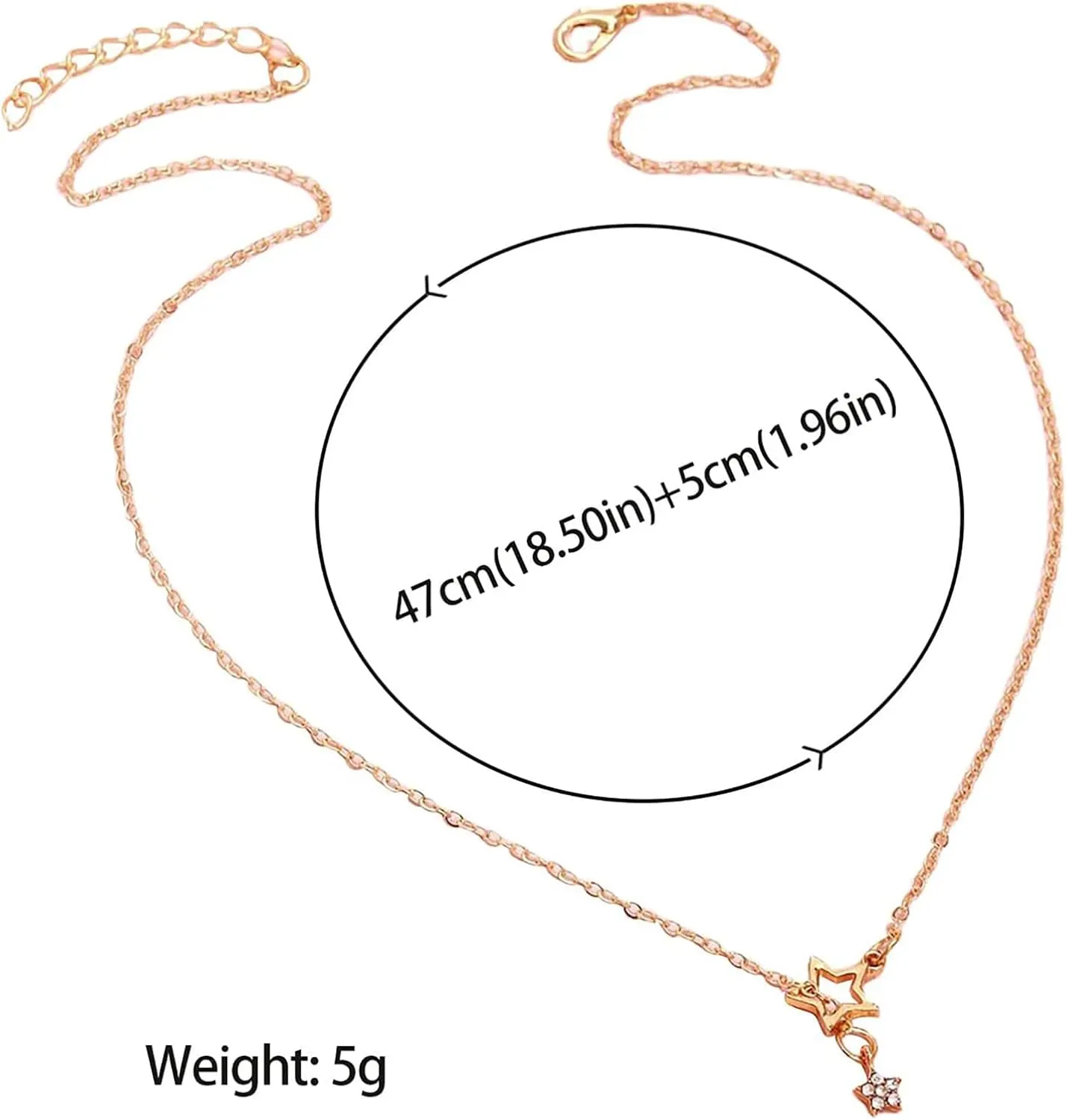 Lady Star Pendant Necklace for Women Charm Chain Adjustable Length Elegant Necklace (Gold, One Size)
