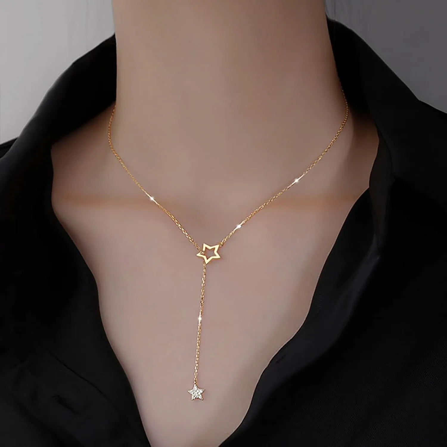 Lady Star Pendant Necklace for Women Charm Chain Adjustable Length Elegant Necklace (Gold, One Size)