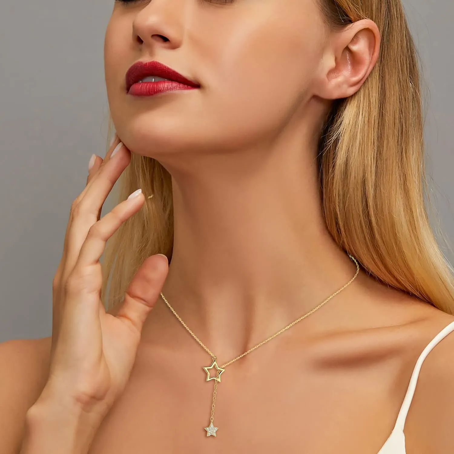 Lady Star Pendant Necklace for Women Charm Chain Adjustable Length Elegant Necklace (Gold, One Size)