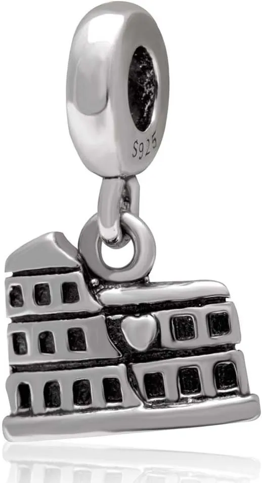 LAMOONY Roman Colosseum Charm 925 Sterling Silver Famous Building Charm Travel Charm Dangle Charm for Bracelet (Roman Colosseum)