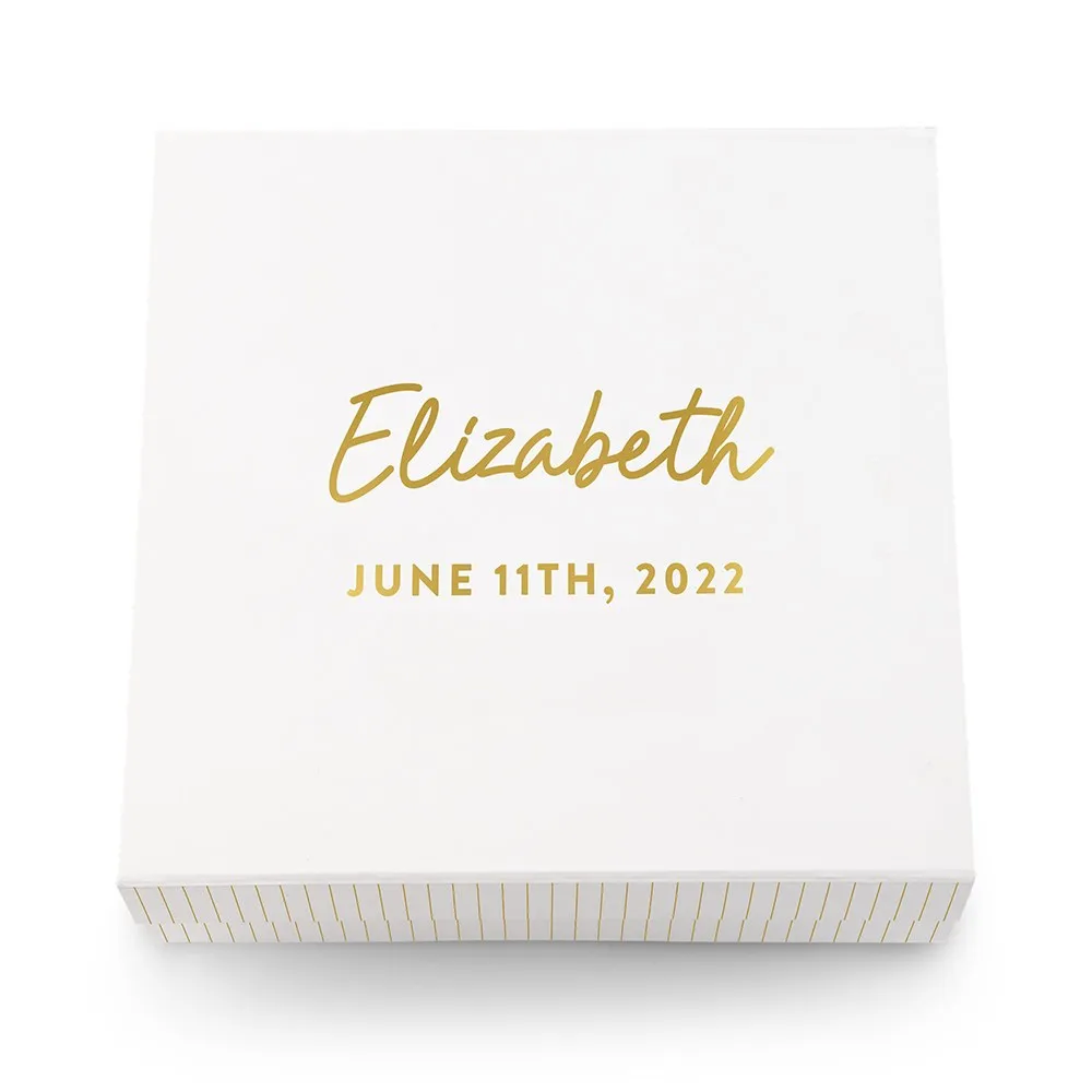 LARGE PERSONALIZED WHITE BRIDAL PARTY GIFT BOX WITH MAGNETIC LID -  SCRIPT FONT