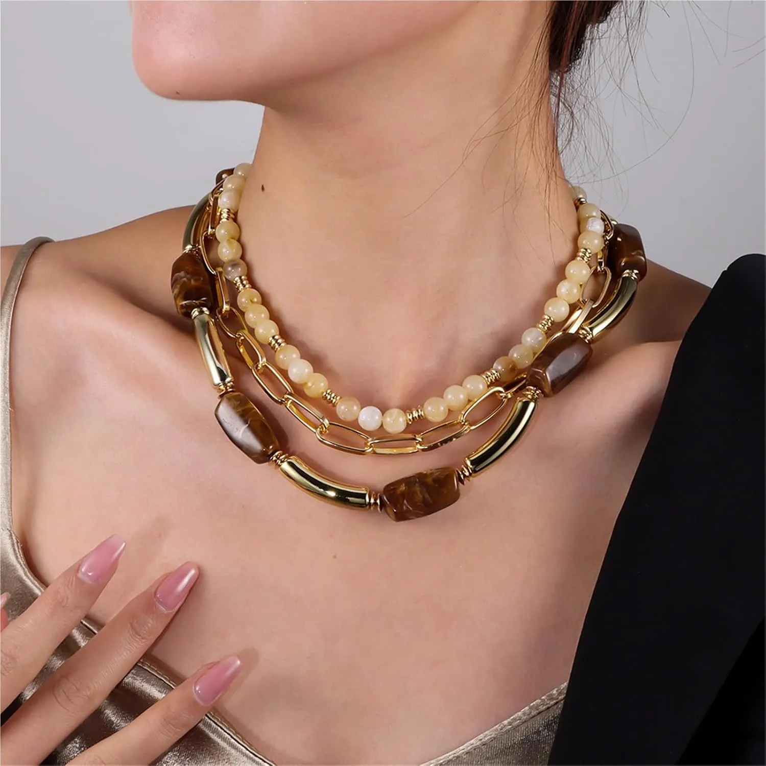 Layered Beaded Necklaces For Women Layered Necklace For Women Adjustable Multilaye Necklaces For Summer