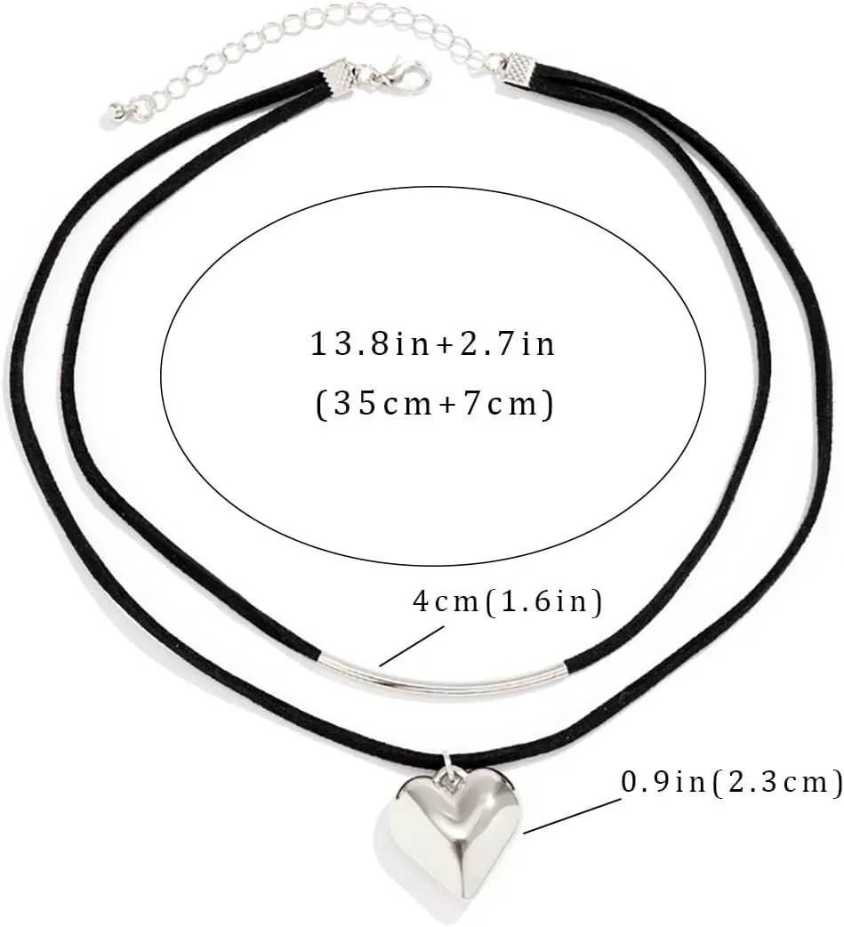 Layered Black Choker Necklaces for Women Puff Heart Pendant Necklaces Y2K Velvet Chokers Necklaces Rhinestone Collar