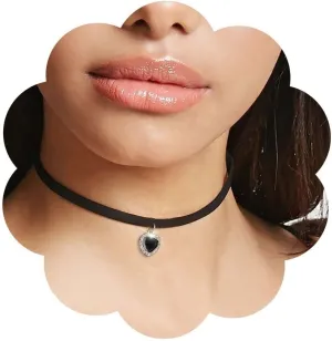 Layered Black Choker Necklaces for Women Puff Heart Pendant Necklaces Y2K Velvet Chokers Necklaces Rhinestone Collar