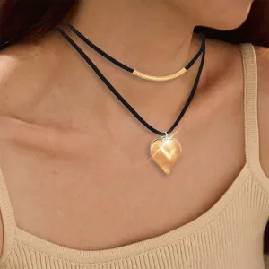 Layered Black Choker Necklaces for Women Puff Heart Pendant Necklaces Y2K Velvet Chokers Necklaces Rhinestone Collar