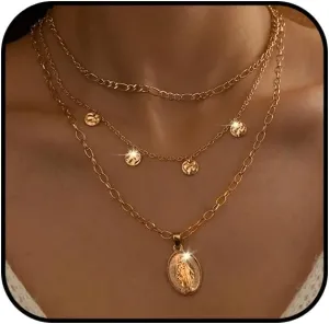 Layered Boho Necklaces for Women Trendy Gold Stackable Necklaces Bohemian Turquoise Beaded Choker Necklace Western Pendant Necklaces Boho Jewelry Accessories