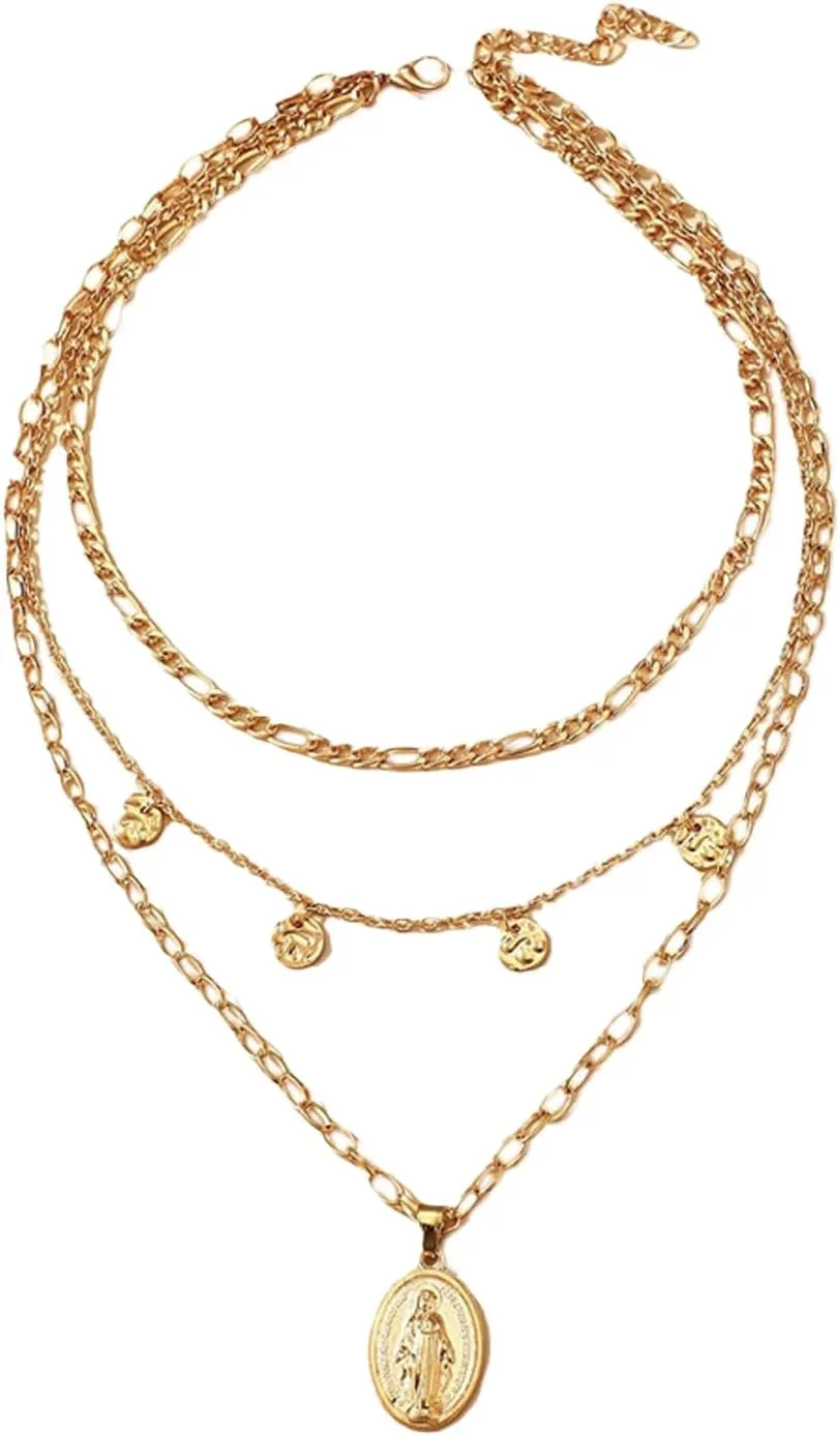 Layered Boho Necklaces for Women Trendy Gold Stackable Necklaces Bohemian Turquoise Beaded Choker Necklace Western Pendant Necklaces Boho Jewelry Accessories