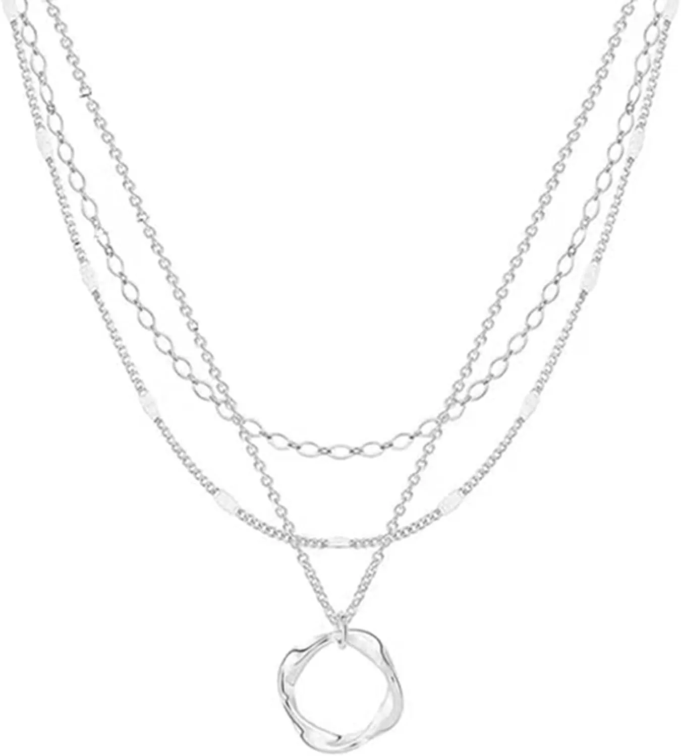 Layered Circle Necklace for Women Gold Silver Stackable Chain Necklaces Dainty Circle Geometric Pendant Necklace Minimalist Trendy Round Necklace Elegant Jewelry