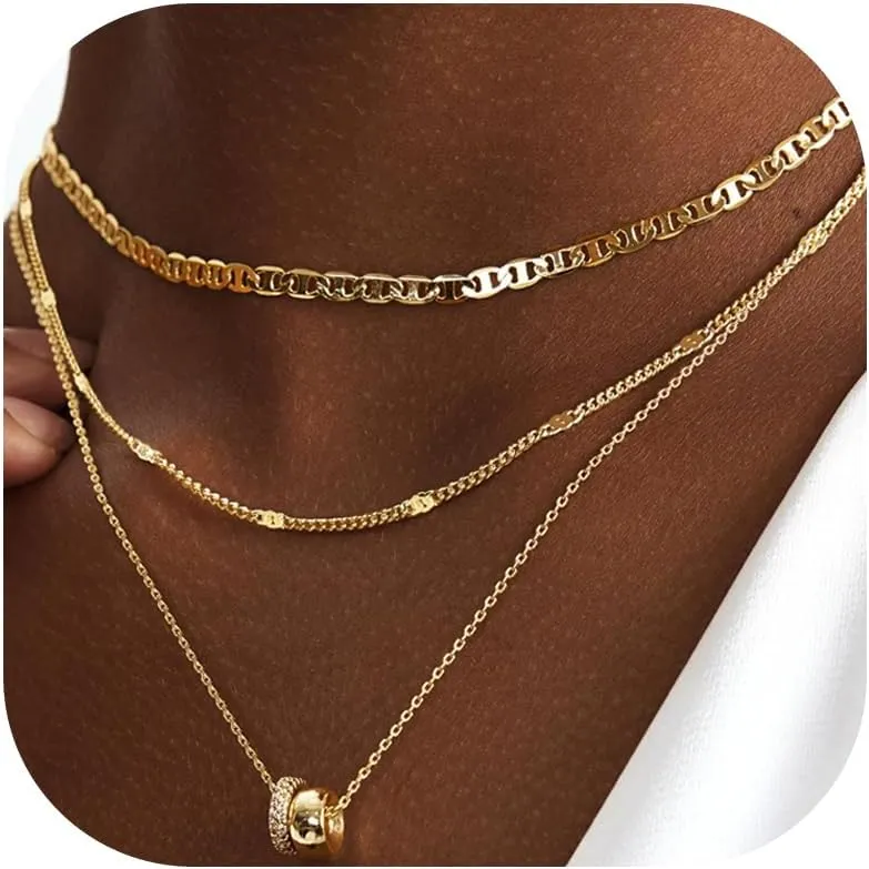 Layered Gold Necklace for Women Stack Non Tarnish Dainty 14K Gold Plated Stacked Layered Necklaces Circle Pendant Chain Necklace Stackable Trendy Necklaces Gifts Trendy Stuff